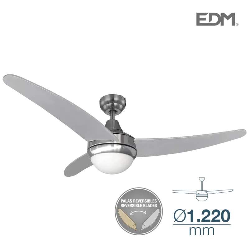 EDM 33804 Ventilador de Techo Modelo Egeo 60W, Plateado/Niquel, 122 cm