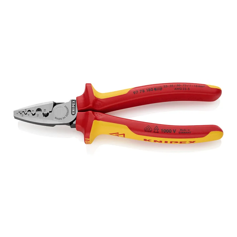 KNIPEX Crimpadora para punteras huecas con cartulinas autoservicio aislados con fundas multicomponentes, según norma VDE 180 mm, 97 78 180 SB