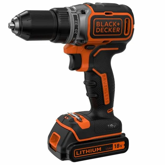 BLACK+DECKER BL186KB Taladro Atornillador 18V Motor Brushless Incluye 2 Baterias de Litio 1.5Ah Cargador y Maletin