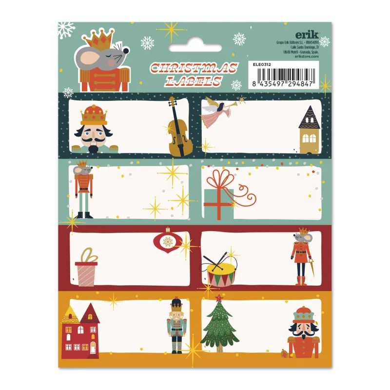 Grupo Erik Etiquetas adhesivas Navidad Cascanueces - Etiquetas regalo Navidad / 16 Etiquetas Navidad - Etiquetas regalo - Pegatinas navidad regalos