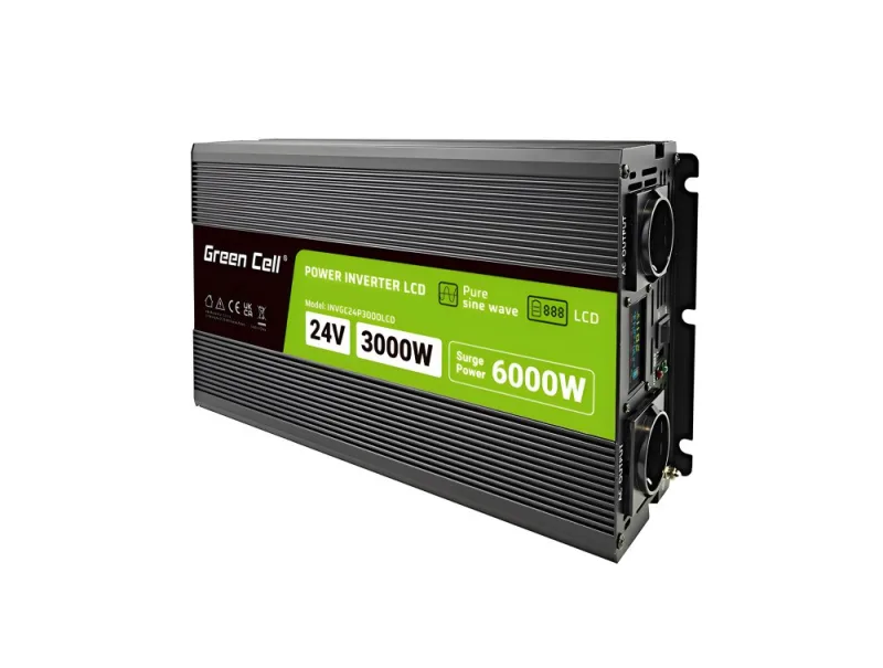 Green Cell Convertidor de Voltaje LCD 3000W/6000W 24V a 230V Convertidor de Voltaje de voltios sinusoidal Puro Pura Convertidor de CA CC Convertidor de Corriente Cargador de Coche Caravana