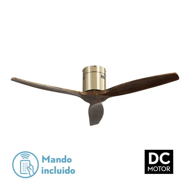 - Ventilador de techo motor DC modelo AGUILON Bronce, 3 aspas Roble, 5 velocidades, control remoto, temporizador, silencioso y bajo consumo, modo invierno-verano, tamaño grande