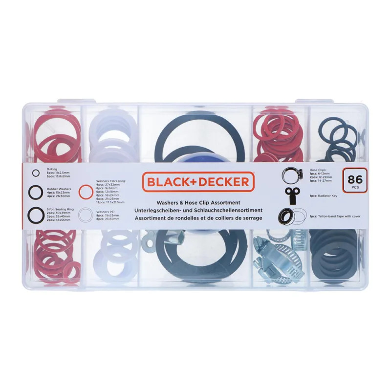 Black & Decker Set de de Juntas, Arandelas y Abrazaderas 86 Piezas