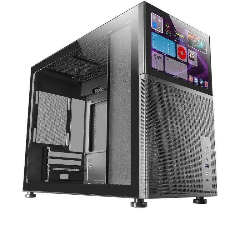Mars Gaming MC-LCD, Caja PC Compacta Micro-ATX, Pantalla LCD IPS 8", Rejilla Mesh Lateral, Superior y Frontal, Ventana Lateral Cristal Templado, Minitorre Gaming con Diseño de Panel Modular, Negro