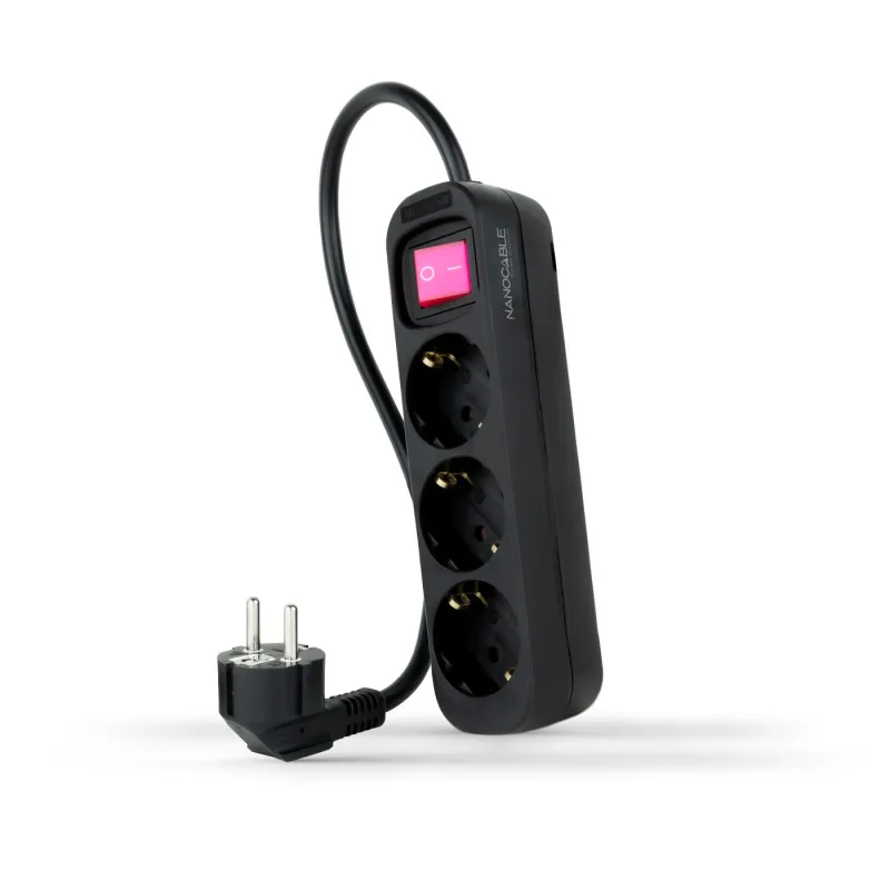 Base Multiple 3 Enchufes Interruptor Cable 1,4m Negra 10.38.0003-bk