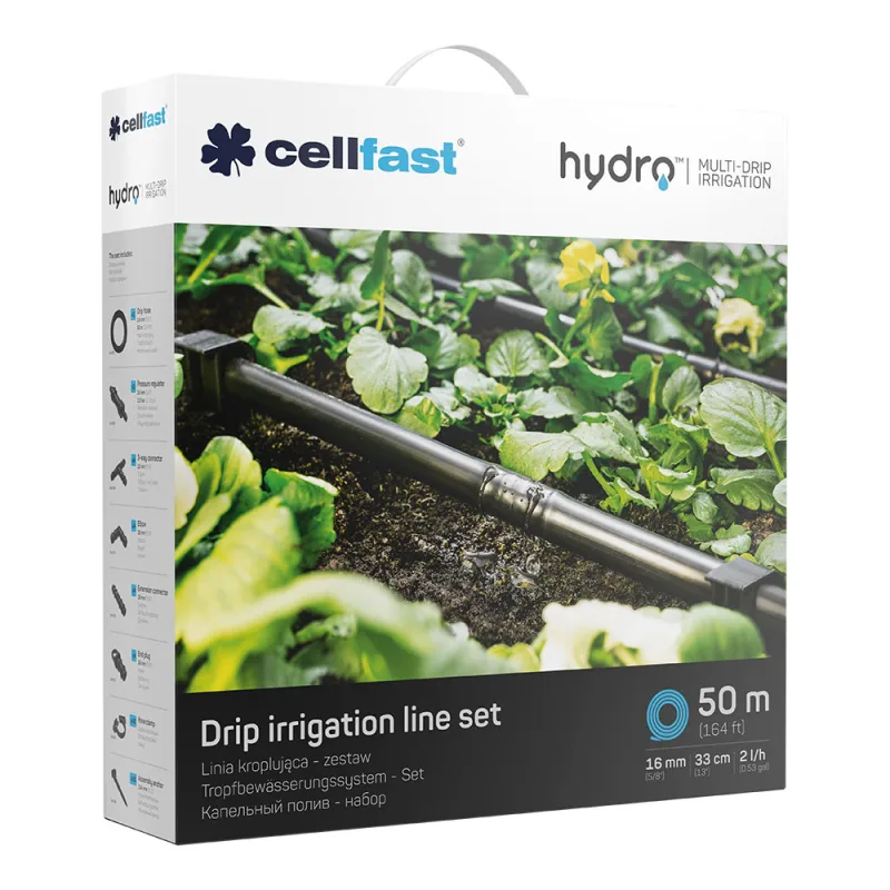 Cellfast Sistema de riego por goteo Hydro™ 19-060, resistente a los rayos UV y a los productos químicos, manguera de 50 m
