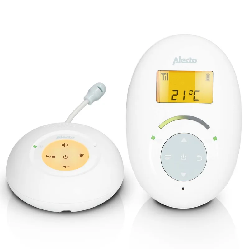 Alecto Baby DBX120 Vigilabebés DECT Full Eco - Sonido Nítido y Sin Interferencias, Función Hablar y Escuchar, Nanás, Luz Nocturna y Termómetro - Bajo Consumo y Largo Alcance