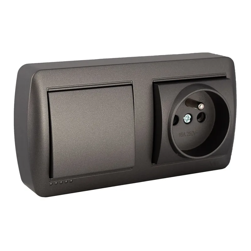Solera Base Doble Enchufe + Interruptor Mural 2p+t 250 V 16 A Grafito - Marca EAN: 8423220263628