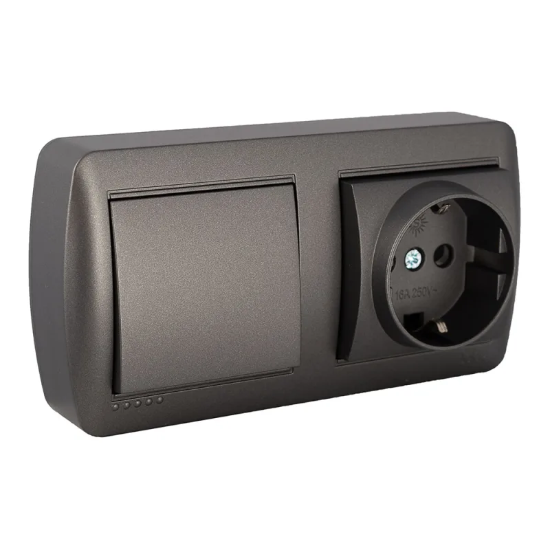 Solera Base Doble Enchufe + Interruptor Mural 2p+t 250 V 16 A Grafito - Marca EAN: 8423220263550