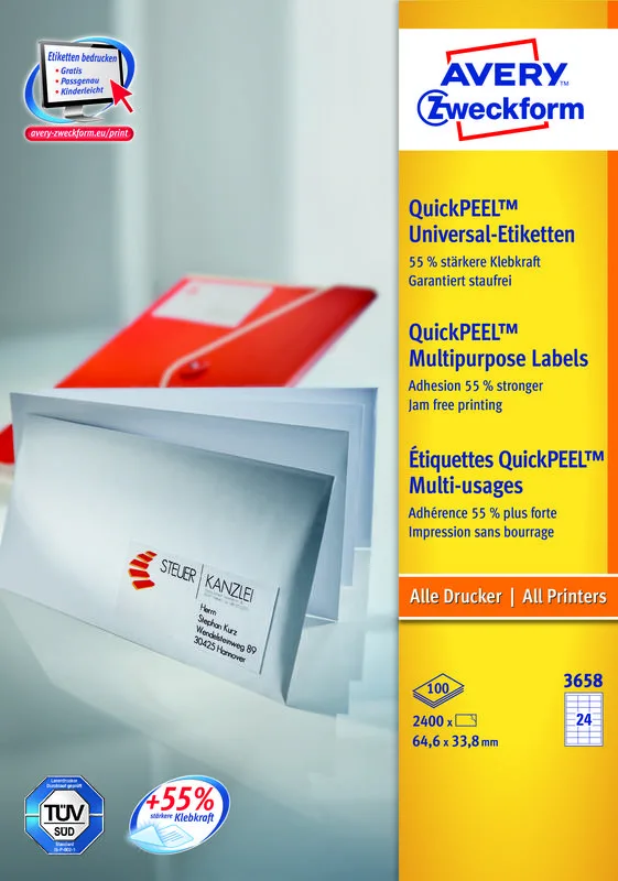 Avery 3658Z etiqueta autoadhesiva Rectángulo Blanco 2400 pieza(s)