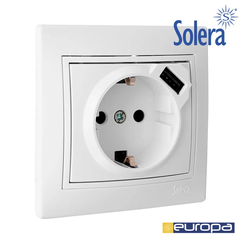 SOLERA ERP60USB-U - Base de Enchufe + USB 2,1A, con Marco, Color Blanco