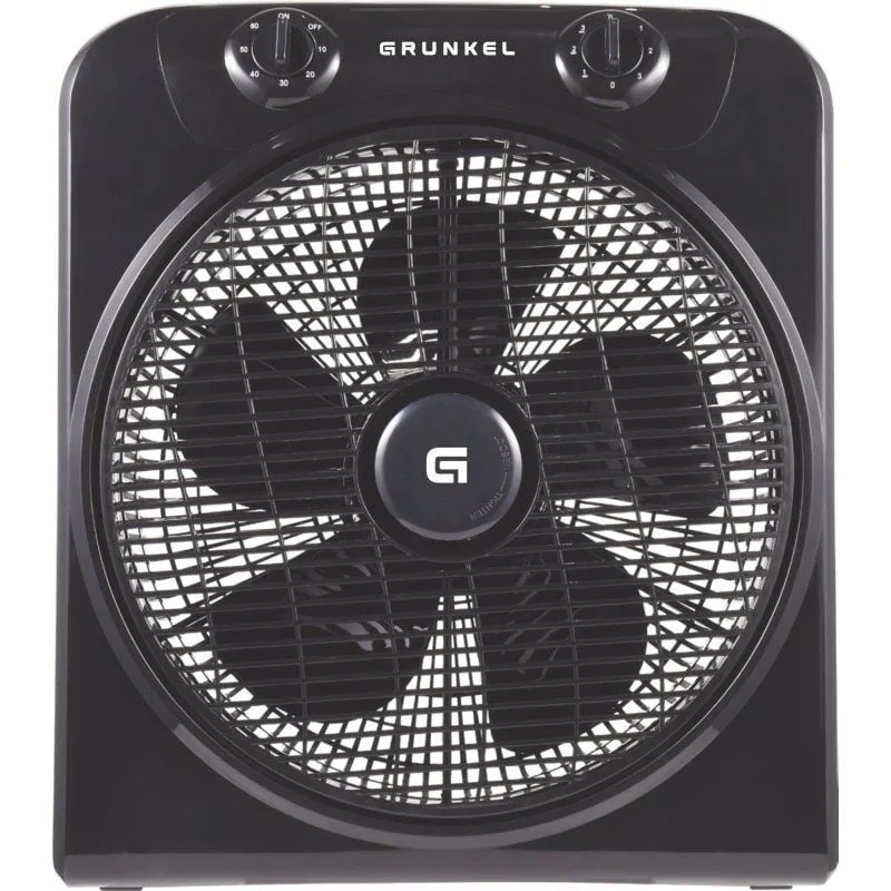 Grunkel Ventilador de suelo potente y ligero Box Fan Circulador de aire con temporizador de 60 minutos y 3 velocidades. Aspas 30cm de diámetro, función oscilación. - 50W (Negro)