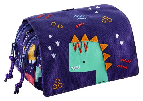 Miquelrius - Portatodo Doble Compartimento, Estuche Escolar Rectangular, Cierres Cremalleras de plástico Resistente, Tiradores metálicos, Portatodo Estuche con Tapa de 200 x 100 x 75 mm, Fun Dino