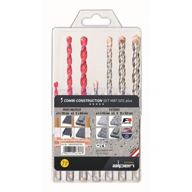 Alpen 100007100 0000100007100 SDS-Plus MB 7 - Juego de brocas universales (7 piezas)
