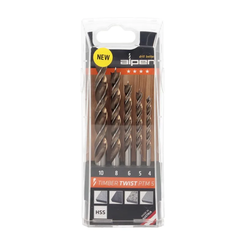 ALPEN Estuche Brocas Alpen Madera Timber Twist Ø 4 a Ø 10 mm. (Blister 5 Unidades)