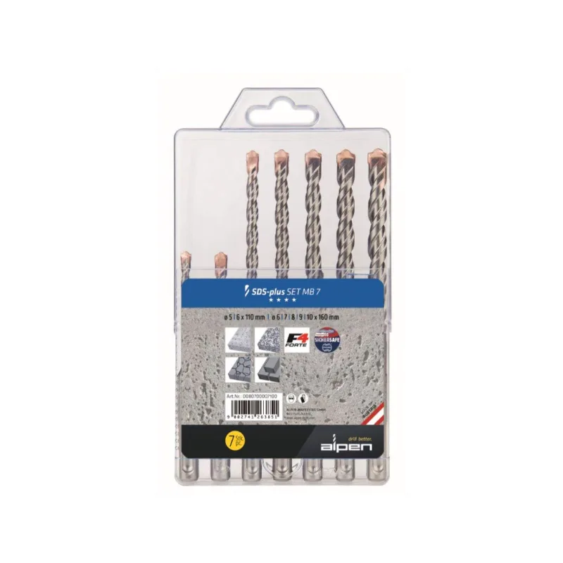 Alpen 0080700007100 - Juego de brocas helicoidales para hormigón (5 mm, 6 mm, 7 mm, 8 mm, 9 mm, 10 mm)