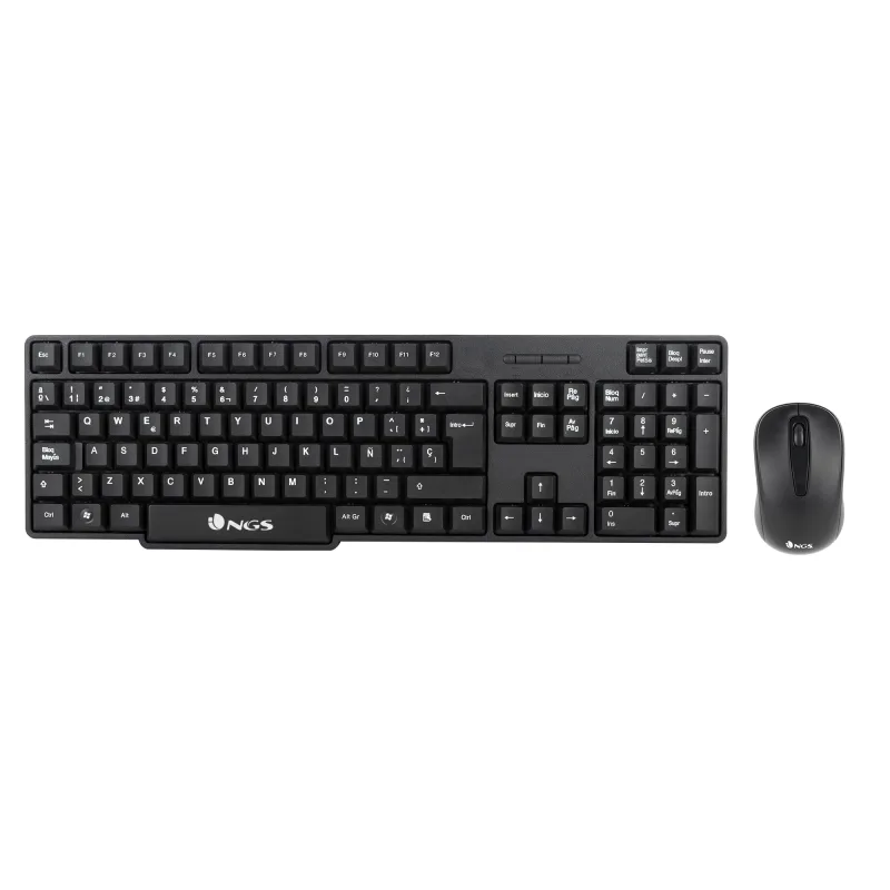 NGS Euphoria Kit Idioma Portugués (QWERTY) - Combo Teclado y Ratón inalámbrico 2.4GHz, clicks silenciosos. Compatible con Mac/Windows/Linux/Android/Tablet/TV. Negro