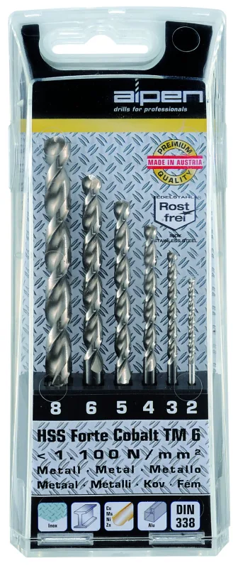 Alpen - 100616100 - HSS Cobalt Forte, DIN 338, diámetro 2-8 mm como 6 piezas, en caja de plástico
