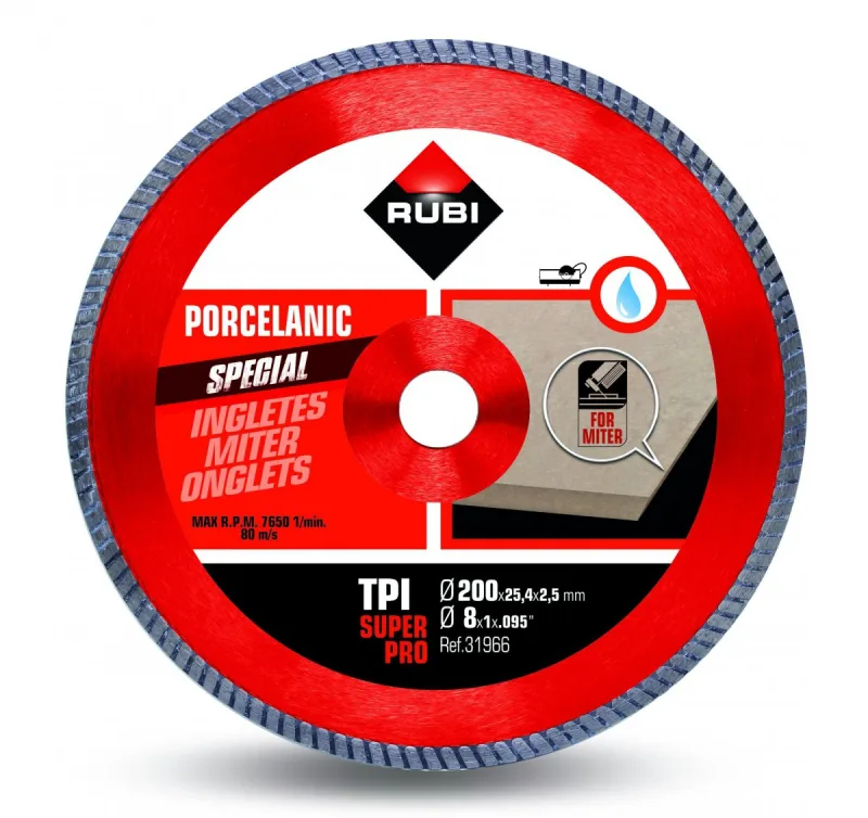 Rubi, disco diamante TPI 250mm Super Pro, ideal para cortar mármol, granito, cerámica y concreto, alta resistencia y durabilidad, perfecto para uso profesional