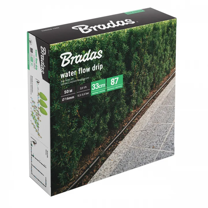 Set con Manguera de Riego por Goteo Bradas, 50 metros, con medidor de flujo de agua, riego eficiente para jardines y cultivos, fácil instalación