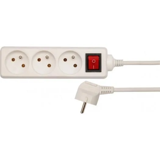 VOREL 72528 - cable de extensión con conexión a tierra/blanco/con interruptor de 3 tomas de 3m
