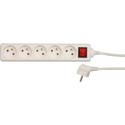 VOREL 72534 - cable de extensión con conexión a tierrablancocon interruptor de 5 cuencas 5m