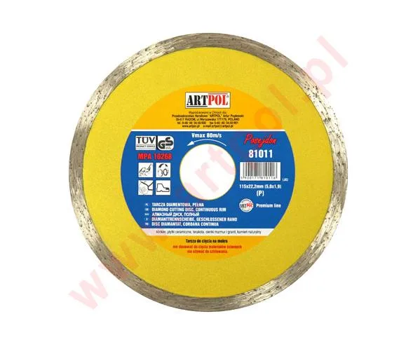 Disco de diamante de 115 x 22,2 mm, marca AR, corte preciso, alta durabilidad, ideal para materiales duros como cerámica y piedra, excelente rendimiento en trabajos pesados.