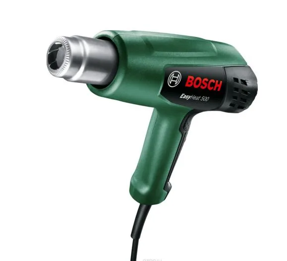 Bosch EasyHeat 500 Pistola de Aire Caliente 1600W, 500°C, 27 l/min, herramienta versátil para proyectos de bricolaje, ideal para trabajos de secado, soldadura y descongelado, color verde