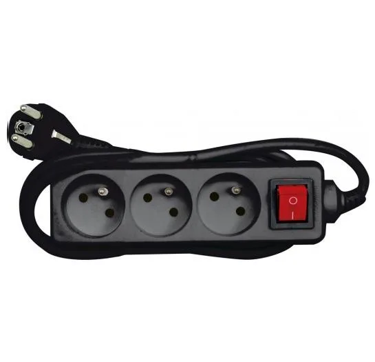 VOREL 72627 - cable de extensión con conexión a tierra/negro/con interruptor de 3 tomas 5m
