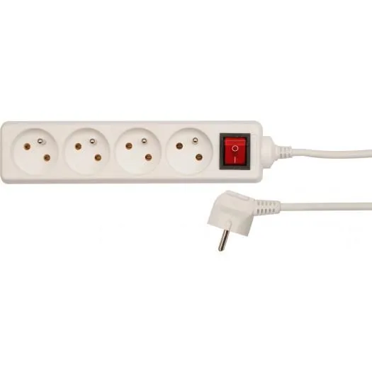 VOREL 72533 - cable de extensión con conexión a tierra/blanco/con interruptor de 4-sockets 5m
