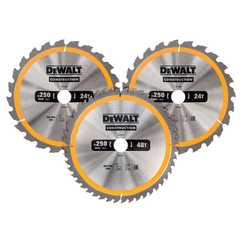 Hoja de Sierra Circular DeWALT DT1963-QZ, 250 mm de diámetro, eje 30 mm, 80 dientes, corte de madera preciso, acabado fino, ideal para carpintería profesional