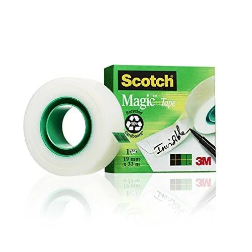 Scotch Cinta Mágica - 1 Rollo de 19 mm x 33 m - Cinta Adhesiva de Uso General para Reparación, Etiquetado y Sellado de Paquetes y Documentos