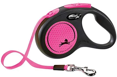 Flexi® Neon S Cinta 5 m Negro/Pink neón, Correa Extensible para Perros hasta máx. 15 kg