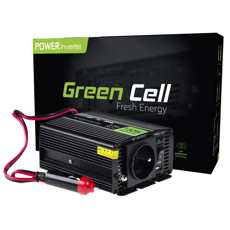 Green Cell INV06 Adaptador e inversor de Corriente Auto 150W Negro