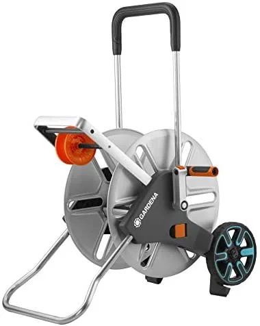 Gardena AquaRoll L Easy Metal: Carro portamanguera grande, capacidad de hasta 100 m, muy estable, guía para manguera con bastidor metálico (18550-20)
