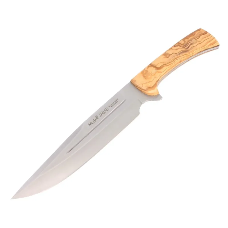 Cuchillo de caza Muela Jabalí JABALI-21OL, cachas de madera de olivo, enterizo, peso 380 gramos, hoja de 21 cm + tarjeta multiusos de regalo