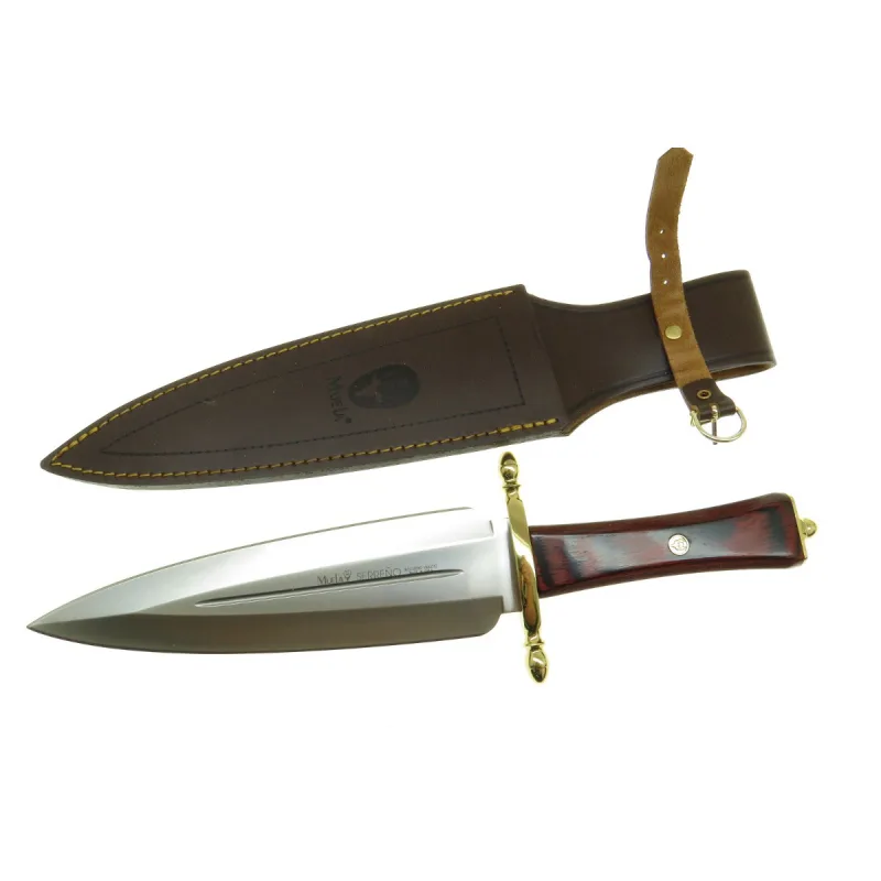 Cuchillo de caza Muela Serreño SERREÑO-M, puño de madera prensada coral y latón, hoja de 22,5 cm MOVA + tarjeta multiusos de regalo