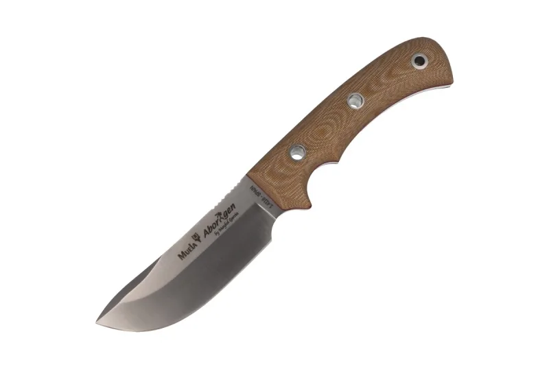 Cuchillo de caza Muela Aborigen ABORIGEN-12D, enterizo, cachas micarta canvas desierto, incluye paracord y magnesio + tarjeta multiusos de regalo