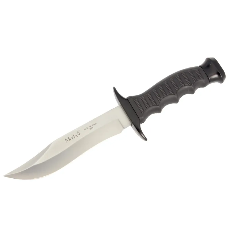Cuchillo de caza Muela Tactical 85-141, zamak negro, puño de goma, + tarjeta multiusos de regalo