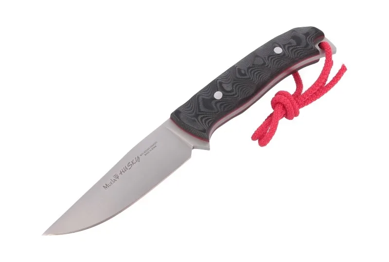 Cuchillo de caza Muela Husky HUSKY-10M, cachas micarta negra 3D, enterizo, tamaño total 21 cm, con funda de piel negra + tarjeta multiusos de regalo