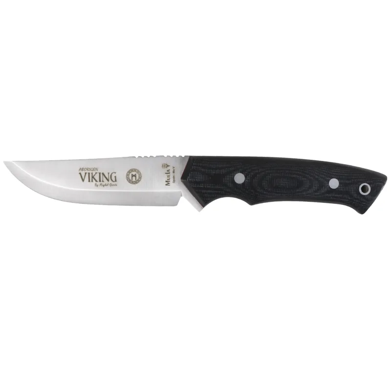 Cuchillo de caza Muela Viking, cachas micarta negra, hoja de 11 cm, 228 gramos, incluye funda de piel de color negro, VIKING.M-11M + tarjeta multiusos de regalo
