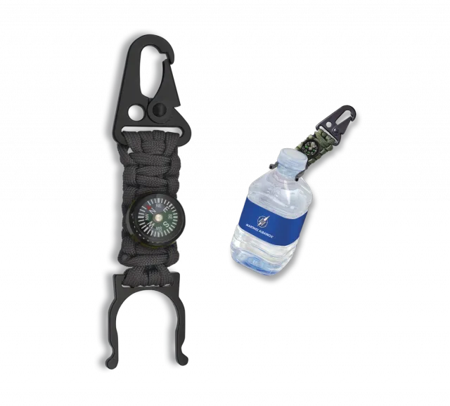 Paracord Barbaric Sujeta Botellas Con Brujula de 13,5 cm de color negro