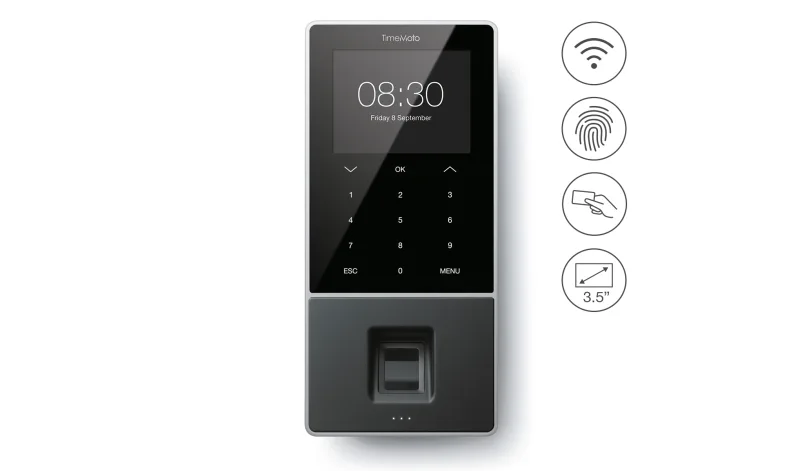 Terminal de Controlador de Presencia con tarjeta RFID y control de huella dactilar o PIN Timemoto Tm-828