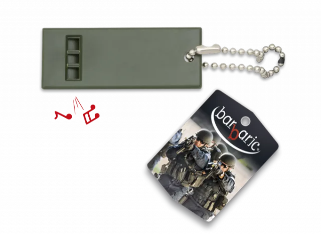 Silbato Verde Con Cadena De Bolas Barbaric, pequeño tamaño, presentación blister