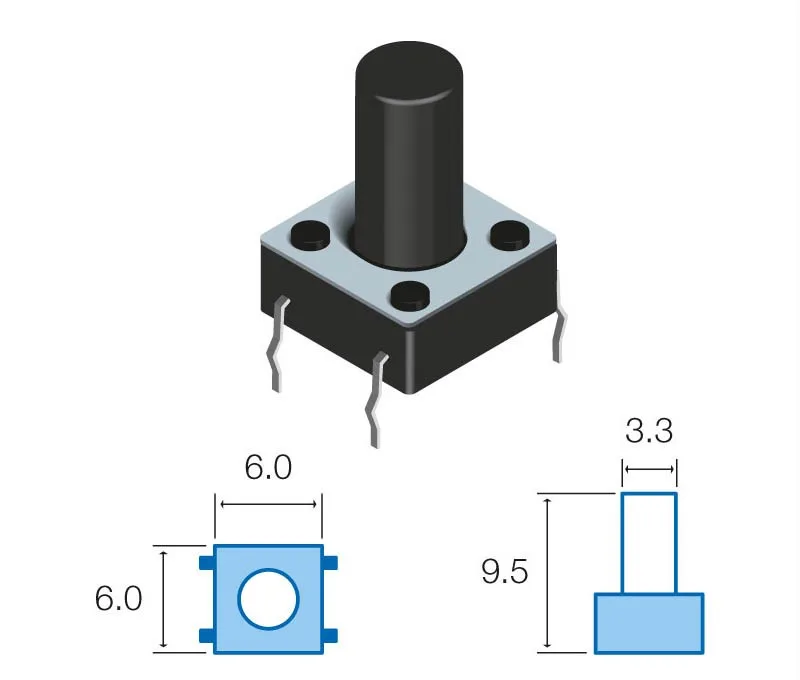 Pulsador Tacto 6x6mm Altura Total Del Boton 9,5mm TACT-69K-F