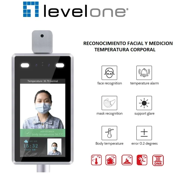 Camara IP Level One FCS - 7703 con medicion de Temperatura y reconocimeinto Facial Full HD