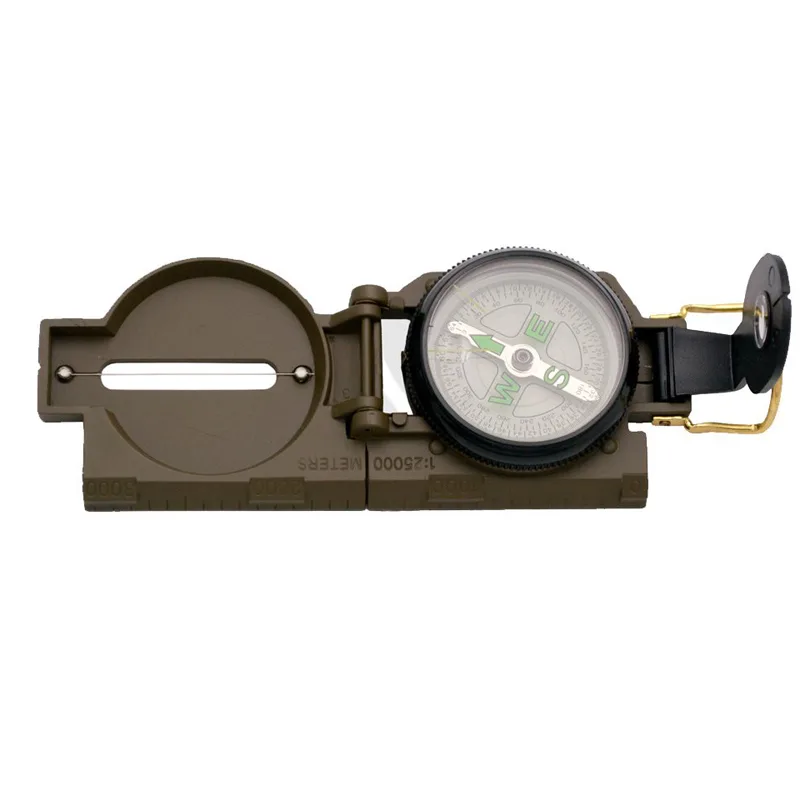 Brújula de aceite con tapa de metal de color verde de la marca Amont en caja de Presentación