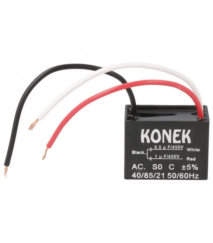 Condensador Motor 1uF+0,5uF 450Vac Con Cables Fijacion Tornillo M4