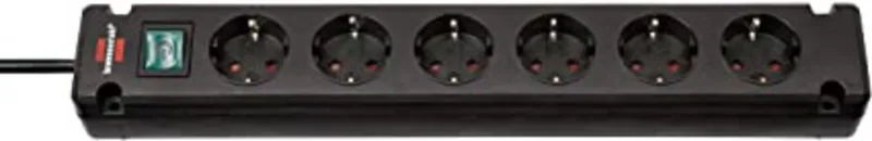 Brennenstuhl Bremounta regleta de enchufes de 6 Tomas con Interruptor (regleta eléctrica con Tomas de 90 Grados, regleta con opción de Montaje y Cable de 3m) Negro