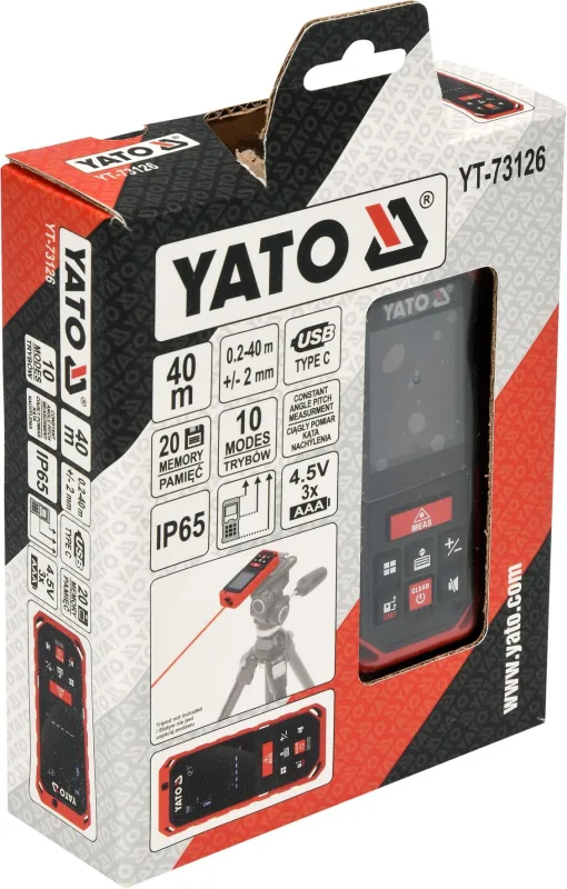 Yato YT-73126 telémetro Medidor láser de distancias Negro, Rojo 40 m